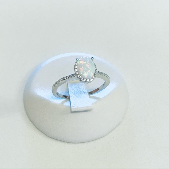 💕TOP SELLER💕 Silver White Lab Opal Ring with CZ, Silver Rings, Engagement Ring - Picture 11 of 11